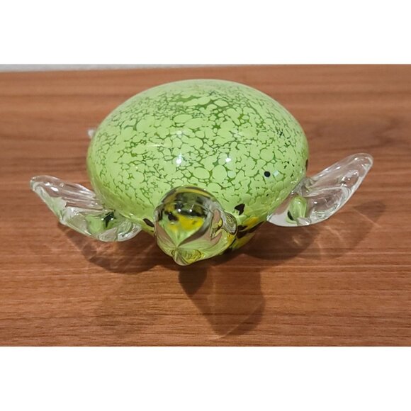 Crystal Glass Turtle Figurine Paperweight With Green Shell & Clear Flippers 7" - Picture 4 of 9